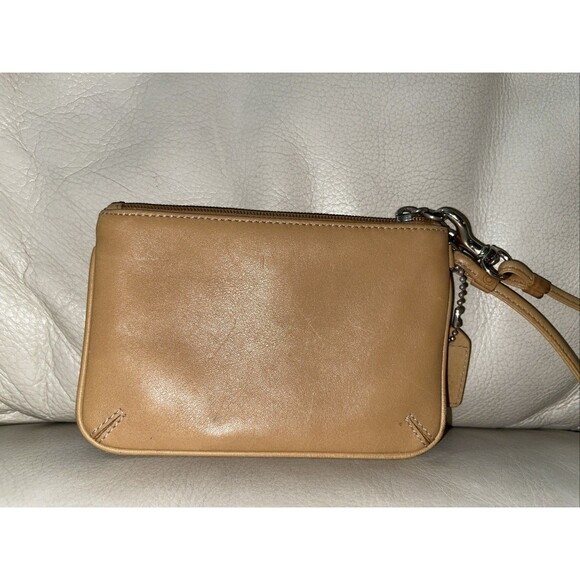 Coach Top Zip Wristlet Strap Mini Wallet Soft Leather Tan Brown - Picture 4 of 11
